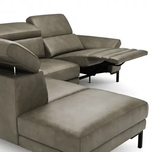 Ecksofa Hudson - Ecke links mit 2,5-Sitzer inkl. Kopfteil/Armlehne verstellbar und Sitzvorzug/Relaxfunktion (motorisch), Leder, Braungrün