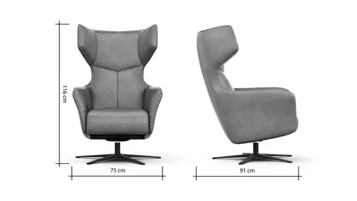 Sessel Noto Relax II - Rückenlehne verstellbar, Leder, Eisengrau