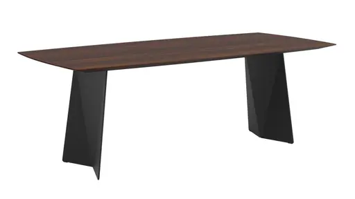 Esstisch 3100 - LB ca. 220x100 cm, Nussbaum Massiv, Stahlwange geneigt, Schwarz