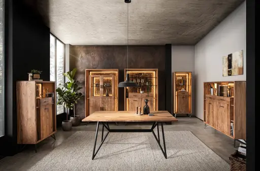 Highboard - mit Beleuchtung, B ca. 115 cm, Akazie massiv