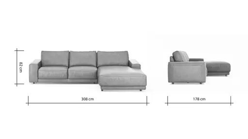 Ecksofa Balok - 2,5-Sitzer mit Longchair groß rechts, Leder, Dunkelbraun