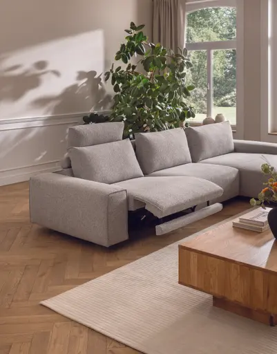 Ecksofa Serava - 2,5-Sitzer mit Longchair rechts, inkl. Relaxfunktion, Stoff, Grau