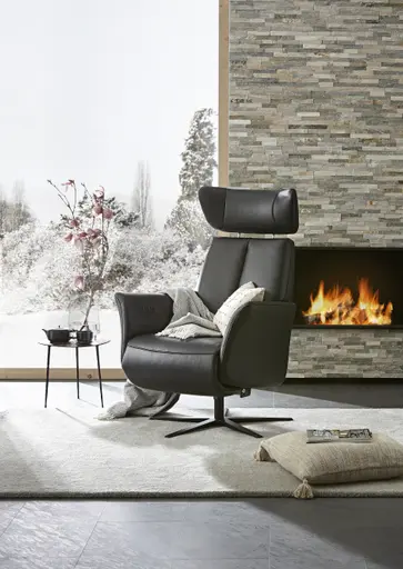 Drehsessel Aberdeen - Größe L, inkl. Relaxfunktion (motorisch) und Kopfteil verstellbar, Leder, Schwarz