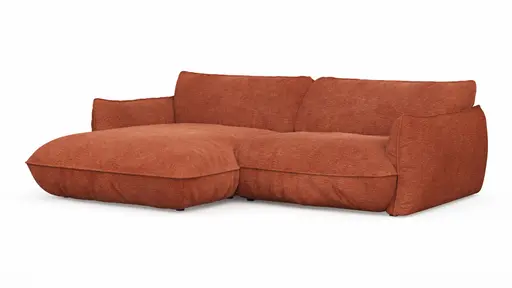 Ecksofa Fluffy - 2,5-Sitzer mit Longchair rechts inkl. Rückenlehne verstellbar, Stoff, Kupfer