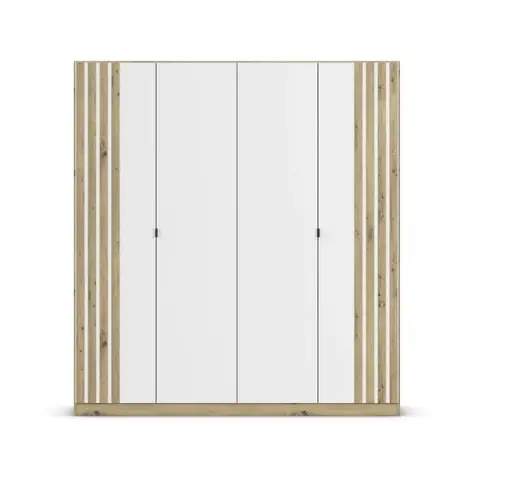 Drehtürenschrank RUERTO- B ca. 181 cm, Eiche Dekor, Weiß, Paneel, Eiche Dekor