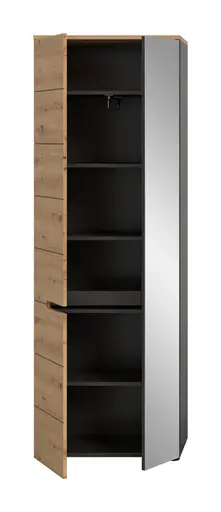 Garderobenschrank - B ca. 65 cm, Basalt grau, Artisan Eiche Nachbildung, Spiegel