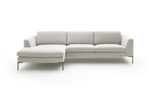 Ecksofa Lenni Full - Longchair links mit 2,5-Sitzer, Stoff, Hellgrau, bündige Kissen