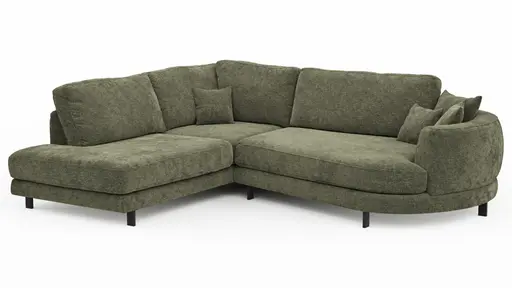 Ecksofa Solenne - Ottomane links mit Diwan rund rechts, Stoff, Olive