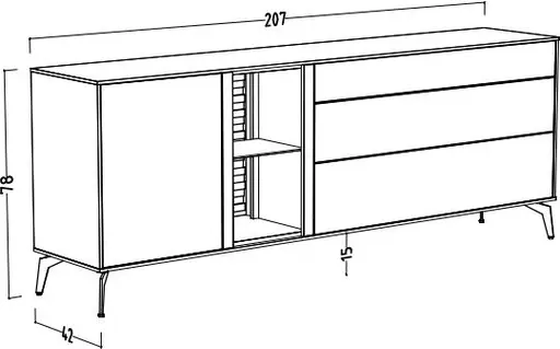 Lowboard - mit Beleuchtung, B ca. 207 cm, Weiß, Asteiche, Schwarz