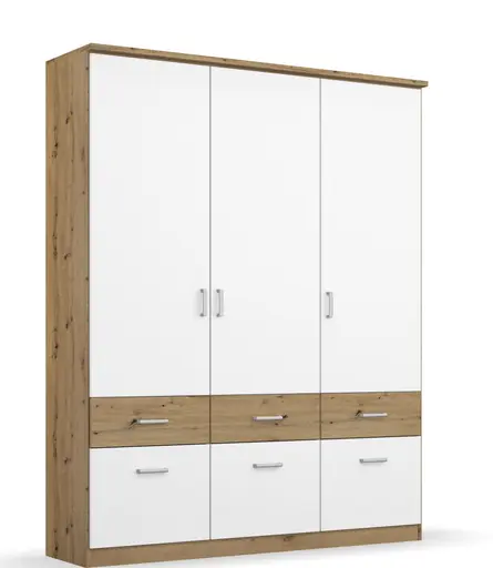 Drehtürenschrank ROYAN- B ca. 136 cm, Eiche Dekor, Weiß