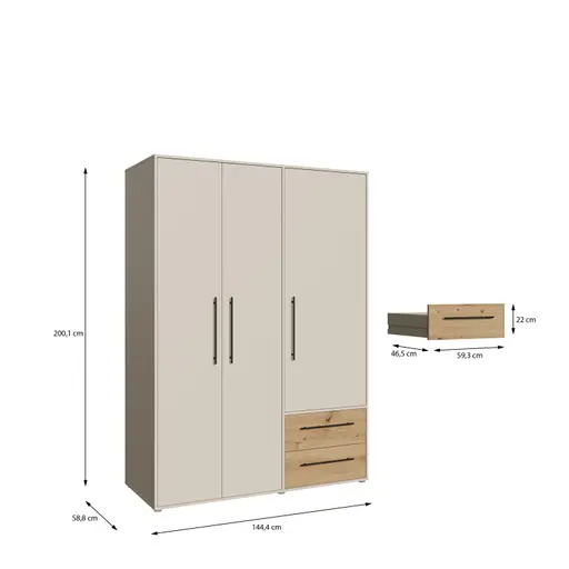  Drehtürenschrank FATHIE- B ca. 144 cm, Sand, Eiche Dekor