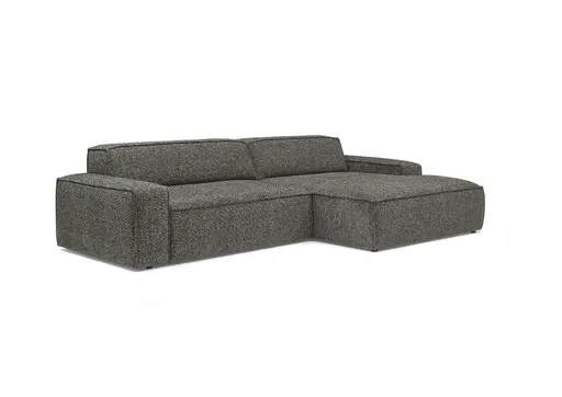 Ecksofa - 2-Sitzer mit Longchair rechts, Sitzvorzug motorisch, Stoff, Steingrau