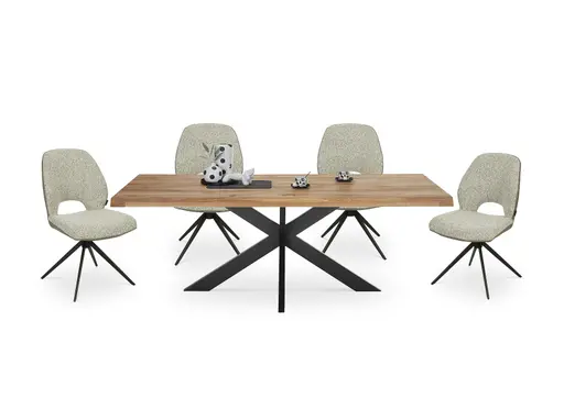 Esstisch - LB ca. 200x100 cm, Wildeiche massiv geölt, Baumkante, Schwarz