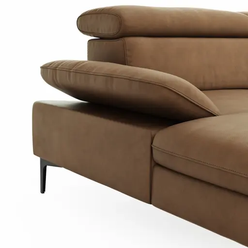 Ecksofa Felipa - Longchair links mit 2,5-Sitzer inkl. Armlehne verstellbar und Rückenlehne/Sitztiefe verstellbar (motorisch), Leder, Cognac