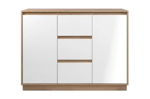 Kommode - B ca. 117 cm, Artisan Eiche Nachbildung, Weiß Hochglanz