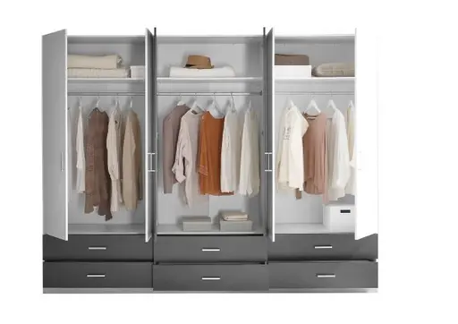 Kleiderschrank- B ca. 272 cm, Weiß, Graphit Dekor