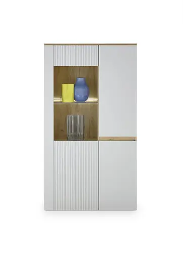 Vitrine- Eiche Dekor, Hellgrau