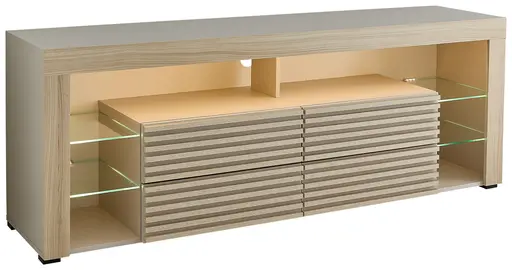 TV-Lowboard - mit Beleuchtung, B ca. 179 cm, Kaschmir, Riva Eiche Nachbildung