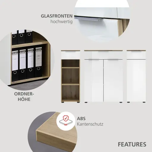 Büroregal - B ca. 40 cm, Artisan Eiche Nachbildung, Weiß