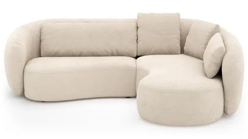 Ecksofa Karasu - 3-Sitzer mit Ottomane rechts, Stoff, Natur