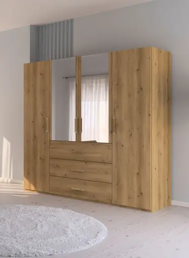 Drehtürenschrank - B. ca. 201 cm, mit Spiegeltüren, Asteiche Dekor