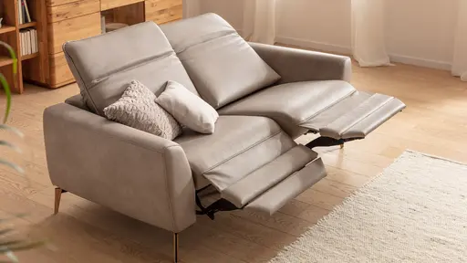 Sofa Tulsa KV - 2,5-Sitzer, inkl. Relaxfunktion und Kopfteilverstellung (motorisch), Leder, Graubeige