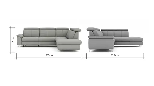 Ecksofa Cornella - 2-Sitzer mit Ecke rechts inkl. Relaxfunktion (motorisch) und Kopfteil verstellbar, Stoff, Hellgrau