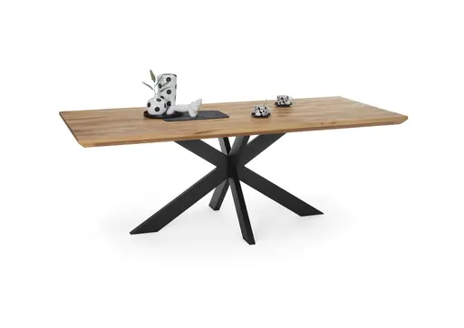 Esstisch SITTING EASY - LB ca. 200x100 cm, Wildeiche massiv geölt, Schweizer Kante, Schwarz