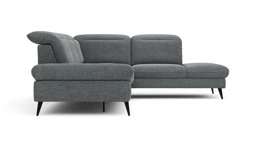 Ecksofa Alegria - 2,5-Sitzer mit Ecke rechts inkl. Kopfteil/ Armlehne/ Sitztiefe verstellbar, Stoff, Graublau
