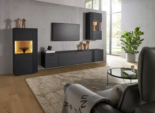 Vitrine Estana - inkl. Beleuchtung, Eiche massiv, anthrazit