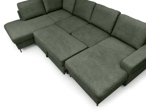 Wohnlandschaft - Ecke links mit 2-Sitzer und Longchair rechts, Stoff, Dunkelgrün