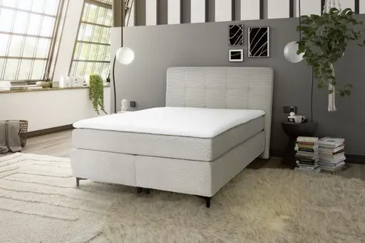 Boxspringbett- Liegefläche ca. 140x200 cm, Stoff, Graubeige, Hell