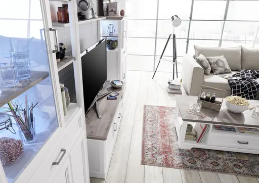 TV-Unterteil - Weiß, Eiche Dekor