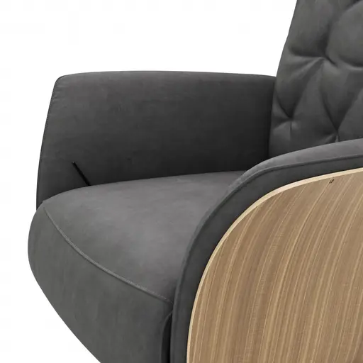 Drehsessel Aberdeen - Größe M, inkl. Relaxfunktion, Holzblende furniert, Nussbaum, Stoff, Anthrazit