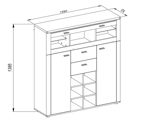 Highboard - mit Beleuchtung, B ca. 128 cm, Eiche Nachbildung, Eiche dunkel Nachbildung