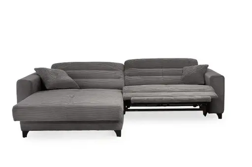 Ecksofa JAROM - 3-Sitzer, Ecke rechts inkl. Relaxfunktion (motorisch) und Kopfteil verstellbar, Stoff, Grau