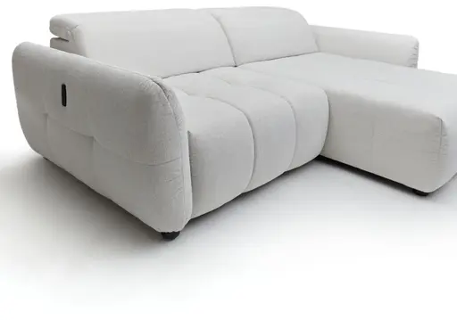Ecksofa JAIMIE - 1,5-Sitzer mit Longchair rechts inkl. Relaxfunktion, verstellbare Kopfstütze, Stoff, Beige