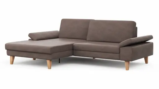 Ecksofa Houston - Longchair groß links mit 1,75-Sitzer, inkl. Sitztiefenverstellung und Armlehne klappbar, Leder, Dunkelbraun