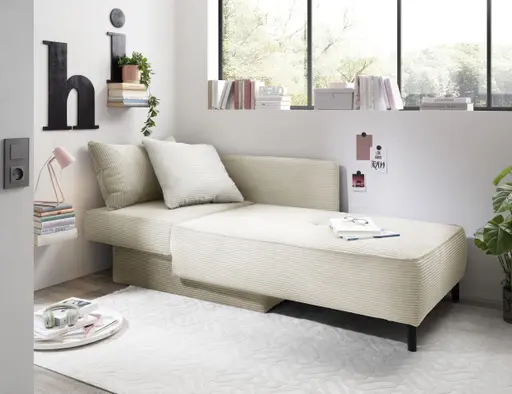 Recamiere JADYN - inkl. Schlaffunktion mit Bettkasten, Stoff, Beige