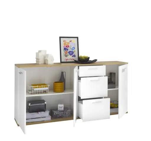 Kommode - B ca. 180 cm, Weiß, Artisan Eiche Nachbildung