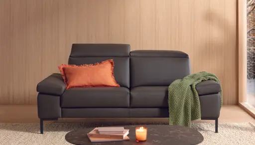 Sofa Braska - 2,5-Sitzer, inkl. Kopfstütze verstellbar, Leder, Anthrazit