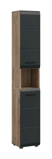 Hochschrank - B ca. 30 cm, Nox Eiche Nachbildung, Schwarz