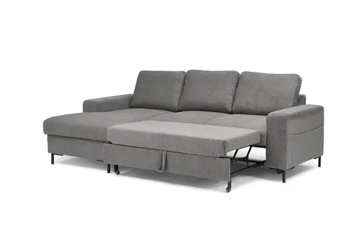 Ecksofa - Longchair links mit 2-Sitzer, Stoff, Grau