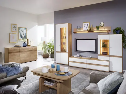 Wohnwand EM Turin - mit Beleuchtung, Tonweiß