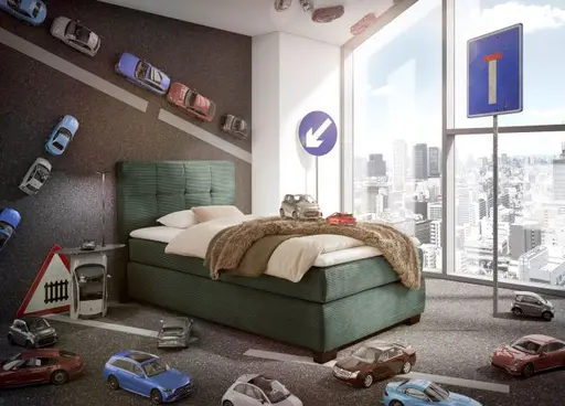 Boxspringbett JILA- Ligefläche ca. 120x200 cm, Stoff, Dunkelgrün