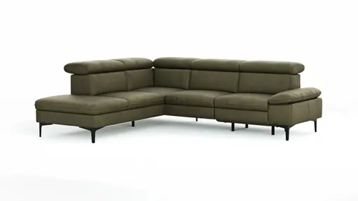 Ecksofa Felipa - Ecke links mit 2,5-Sitzer inkl. Armlehne verstellbar und Rückenlehne/Sitztiefe verstellbar (motorisch), Leder, Olive