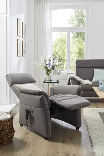 Relaxsessel Arima - Relaxfunktion (motorisch), Kopfteil verstellbar, Stoff, Dunkelbraun