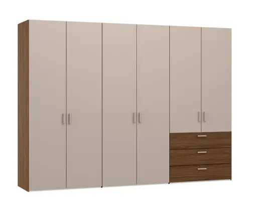 Drehtürenschrank JOIN IT- B ca. 303 cm, Nussbaum Dekor, Nougat