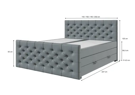 Boxspringbett SANDRIN E- Liegefläche ca. 200x200 cm, Stoff, Hellgrau, inkl. Stauraum und Fußteil