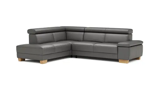 Ecksofa Philadelphia - Ecke links, 2,5-Sitzer, Kopfteil verstellbar (manuell), Leder, Anthrazit